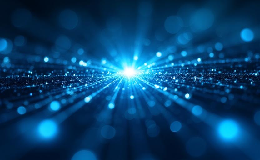 Abstract representation of AI neural networks processing data streams with vibrant blue and cyan accents