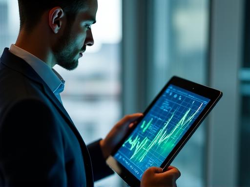 Business professional reviewing an automated financial forecast dashboard