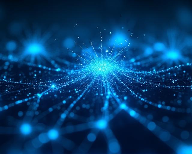 Abstract visualization of interconnected data points and neural pathways
